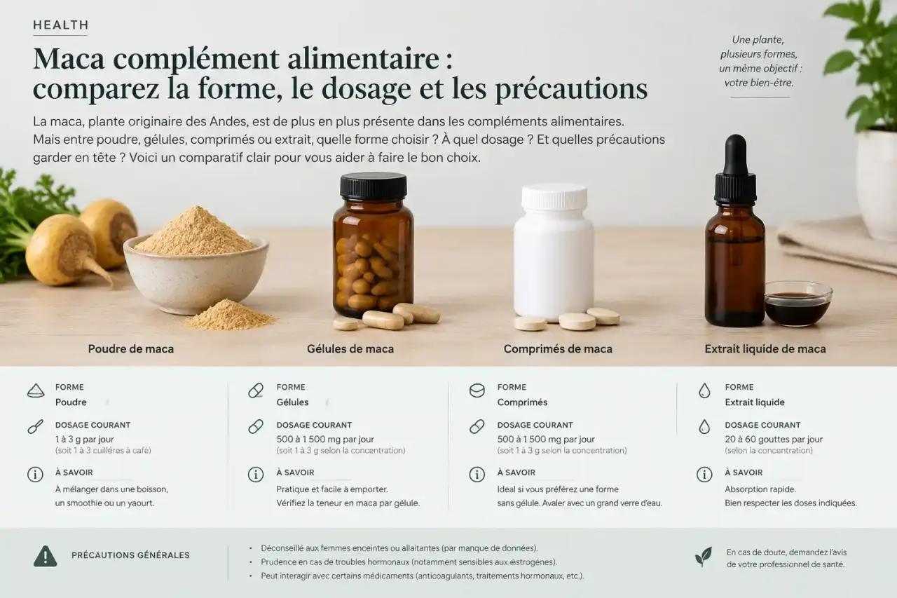 Maca complément alimentaire : comparez la forme, le dosage et les précautions